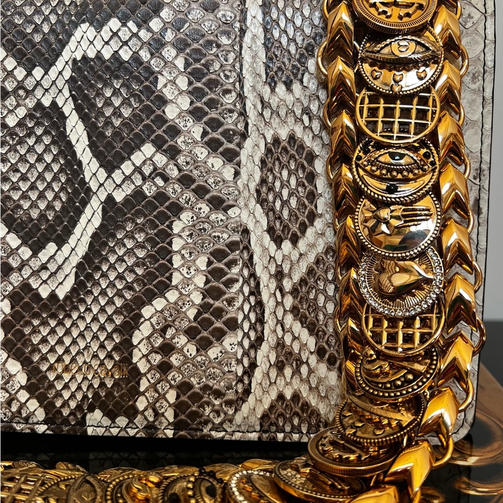 Roberto Cavalli Python Gold Coin Chain Bag - Picture 2 of 7
